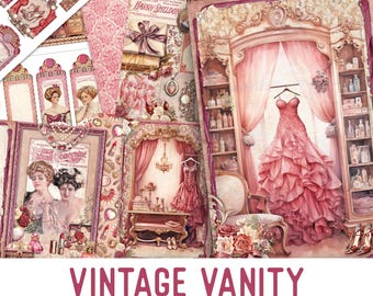 Vintage Vanity Junk Journal Kit, Vanity Crafting Printables Dressing Room Embellishments Printable Paper Vintage Junk Journal Vanity 003593