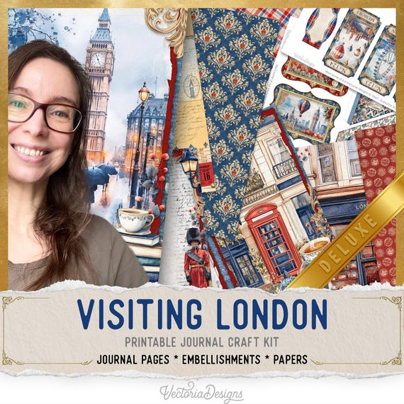 Visiting London Junk Journal Kit (DELUXE) - Printable Pages, Papers and Embellishments for Crafting - 004124