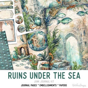 Ruins Under the Sea Junk Journal Kit, Ruins Printable Junk Journal Kit Sea Ruins Embellishments Junk Journal Papers Sea Craft kit 003339