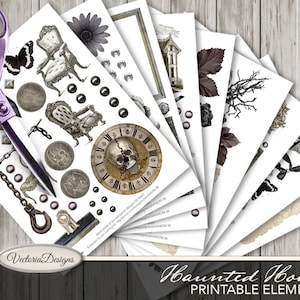 Halloween Junk Journal, Digital Paper Craft, Scrapbook Paper, Haunted House, Halloween Decorations, Halloween Digital Download 001784
