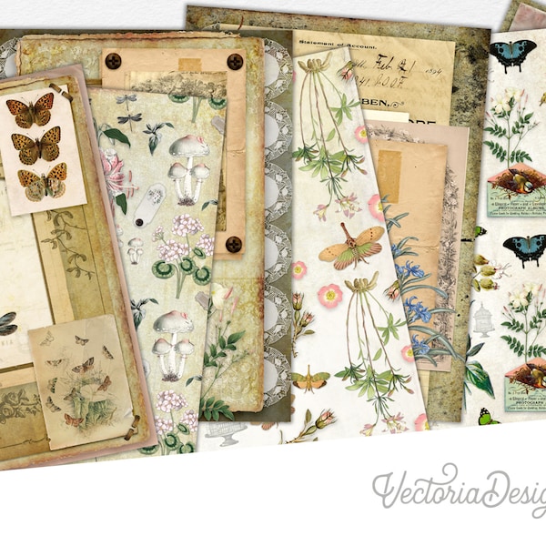 Botanical Paper Pack, Scrapbook Paper, Decorative Paper, Cottagecore, Printable Paper Pack, Garden Paper Pack, Junk Journal Paper - 002044