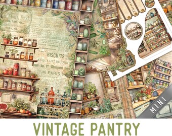 Vintage Pantry Junk Journal Kit MINI, Pantry Crafting Printables Pantry Embellishments Printable Paper Junk Journal Pantry Vintage 003656