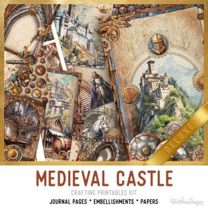 Medieval Castle Junk Journal Kit DELUXE, Medieval Crafting Printables Medieval Embellishments Printable Medieval Castle Paper Journal 003587