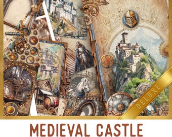 Medieval Castle Junk Journal Kit DELUXE, Medieval Crafting Printables Medieval Embellishments Printable Medieval Castle Paper Journal 003587