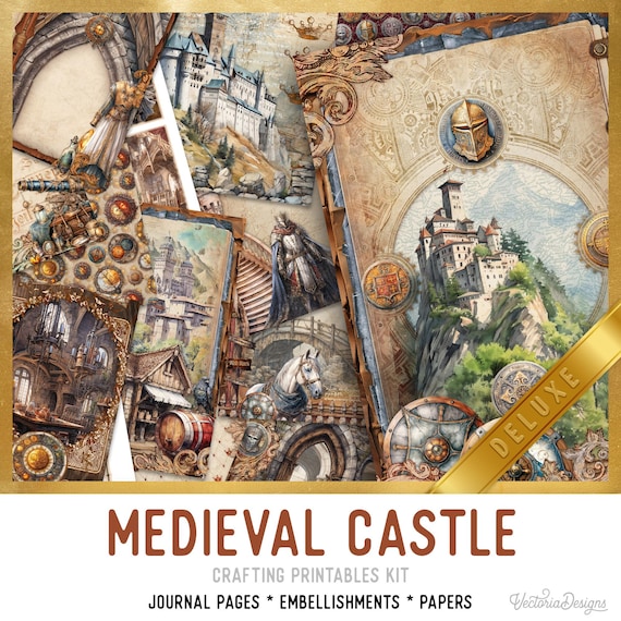 Medieval Castle Junk Journal Kit DELUXE - Printable Pages, Papers and Embellishments for Crafting - 003587