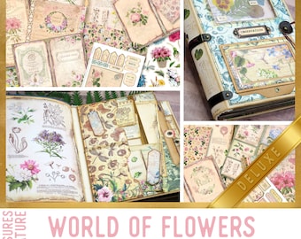 World of Flowers Junk Journal Kit DELUXE Crafting Printables Kit Flowers Embellishments Flower Paper Craft Kits Junk Journal Tutorial 002931