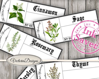 Herbs test tube labels ink saver printable spice organizing crafting scrapbooking spices instant download digital collage sheet - 001430