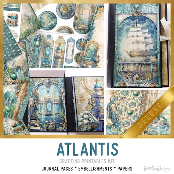 Atlantis Junk Journal Kit Large, Deluxe - Printable Pages, Papers and Embellishments for Crafting - 003460