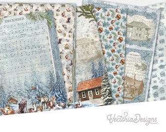 Winter Cottage Paper Pack Printable Winter Paper Winter Scrapbooking Paper Pack Winter Junk Journal Supplies Winter 002441
