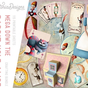 Down the Rabbit Hole Alice In Wonderland Mega Crafting Bundle, Mega Paper Pack, Printable Paper, Crafting Bundle, Printable Tags - 001627