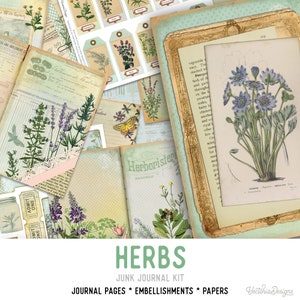 Herbs Journal Kit, Printable Junk Journal Kit, Digital Journal Kit, Journal Pages, Scrapbook Herbs Journal, Botanical Journal - 001983