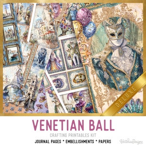 Venetian Ball Junk Journal Kit DELUXE, Carnival Crafting Printables Kit Venetian Embellishments Printable Paper Craft Kit Crafts - 003298