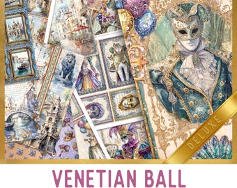 Venetian Ball Junk Journal Kit DELUXE, Carnival Crafting Printables Kit Venetian Embellishments Printable Paper Craft Kit Crafts - 003298