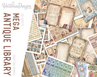 Antique Library MEGA Crafting Bundle, Library Printables, Printable Paper, Embellishments, Library Junk Journal, Craft Kits, Digital 002485