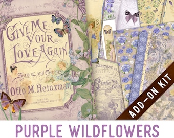 Purple Wildflowers Junk Journal Kit ADD-ON, Printable Junk Journal Pages Printable Junk Journal Kit Craft kits Vintage Junk Journal 003253