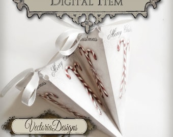 Christmas Cones, Christmas Treat Bags, Vintage Christmas Printable, Christmas In July, Summer Santa, Christmas Decor, Xmas Printable 00248