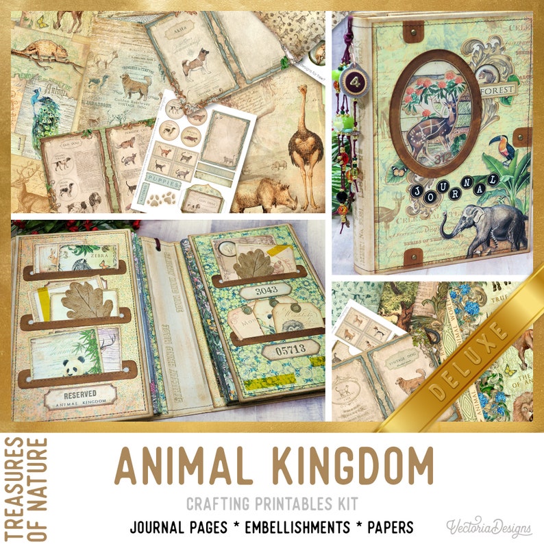 Animal Kingdom Junk Journal Kit DELUXE Crafting Printables Kit, Animals Embellishments Animals Paper Craft Kits Junk Journal Tutorial 002932 image 1