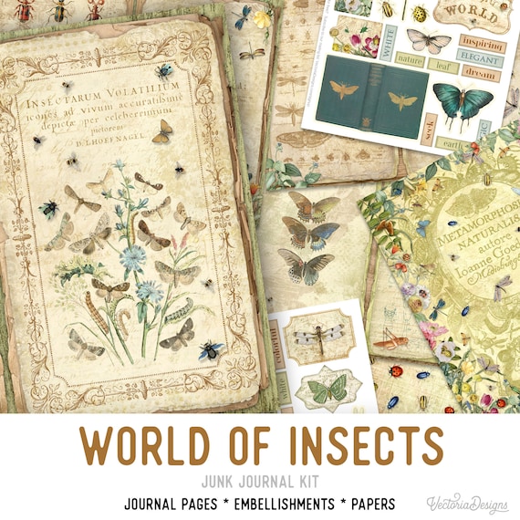 World of Insects Junk Journal Kit - Printable Pages for Crafting - 002358
