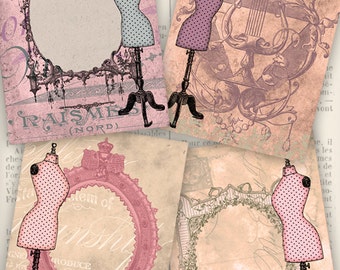 Pink Dress Form Cards printable paper crafting scrapbooking diy hobby journaling sewing instant download digital collage sheet - VDCAVI1061