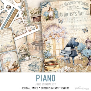 Piano Junk Journal Kit Piano Printable Junk Journal Kit Music Embellishments Piano Junk Journal Papers Piano Craft kit Piano Music - 003196