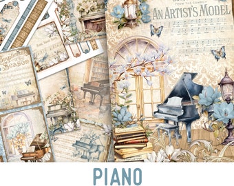 Piano Junk Journal Kit Piano Printable Junk Journal Kit Music Embellishments Piano Junk Journal Papers Piano Craft kit Piano Music - 003196