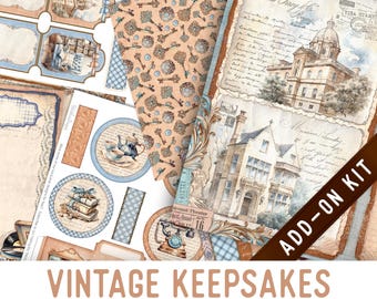 Vintage Keepsakes Junk Journal Kit, Printable Pages, Embellishments, Papers (Add-On) - 004100