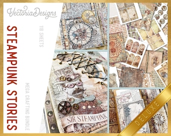 Steampunk Stories DELUXE MEGA Crafting Bundle, Steampunk Printables, Printable Paper, Embellishments, Junk Journal, Craft Kits - 002663