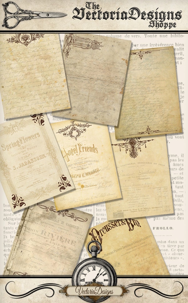 Vintage Ephemera Papers 8.5 x 11 inch paper pack printable hobby