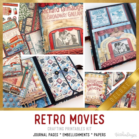 Retro Movie Junk Journal Kit DELUXE - Printable Pages, Papers and Embellishments for Crafting - 003676