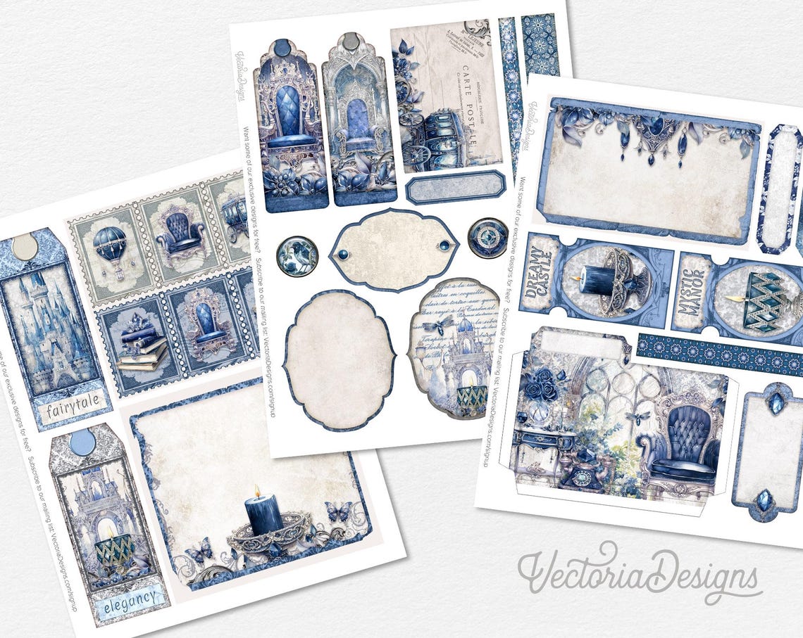 Navy Blue Silver Junk Journal Add-on Kit, Printable Pages ...