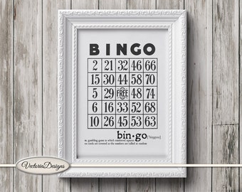 Bingo print printable art black and white print dictionary digital print printable instant download digital collage sheet - 000659