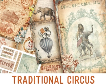 Traditional Circus Printable Journal, Craft Kit, Junk Journal Pages, Embellishments, Scrapbooking, DIY Digital Journal, Printable Kit 002240