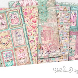 Shabby Vintage Cupcake shop Paper Pack, Digital Paper Pack, Printable Paper Pack, Decorative Paper, Shabby, Cupcake Scrapbooking  002619