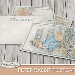 Peter Rabbit Postcards, Printable Postcards, Beatrix Potter Digital, Party Supplies, Digital Peter Rabbit Gift Tags, Scrapbook Sheet 001717 image 1