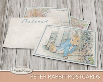 Peter Rabbit Postcards, Printable Postcards, Beatrix Potter Digital, Party Supplies, Digital Peter Rabbit Gift Tags, Scrapbook Sheet 001717