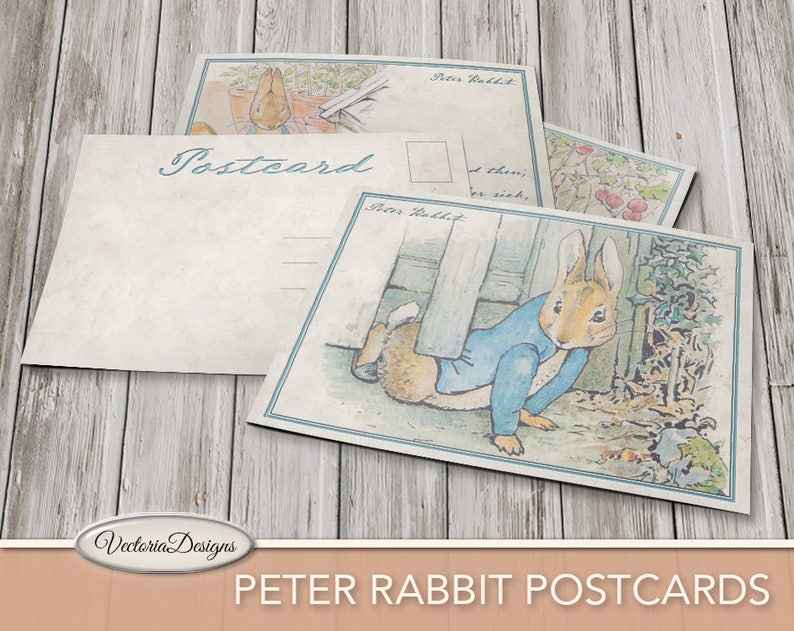 Peter Rabbit Postcards, Printable Postcards, Beatrix Potter Digital, Party Supplies, Digital Peter Rabbit Gift Tags, Scrapbook Sheet 001717 image 1