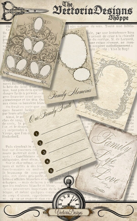 Family Tree Journal Cards, Printable Scrapbook Embellishments (PDF, JPG) - 001281