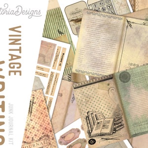 Vintage Writing Junk Journal Kit, Digital Scapbooking, Junk Journal Kit, Printable Journal Pages, Decorative Paper,Vintage Papercarft 002032