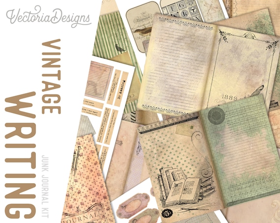 Vintage Writing Junk Journal Kit - Printable Pages for Crafting - 002032