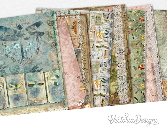 Delicate Dragonflies Paper Pack, Printable Paper Pack, Digital Paper Paper, Scrapbook Paper Pack, Decorative Paper, Wrap Paper Pack 002254