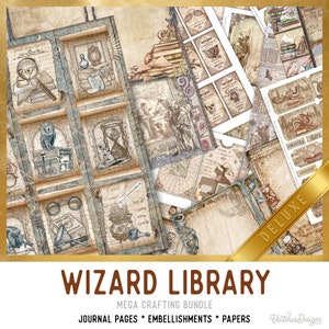 Wizard Library DELUXE MEGA Crafting Bundle, Wizard Printables, Halloween Craft Kits, Embellishments, Printable Paper Pack, Journal - 002796