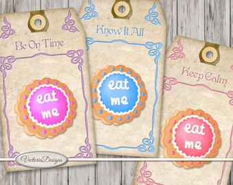 Alice in Wonderland Eat Me Cookie Tags Printable paper crafting scrapbooking digital download instant digital sheet S3I1 - VDTAAL1623