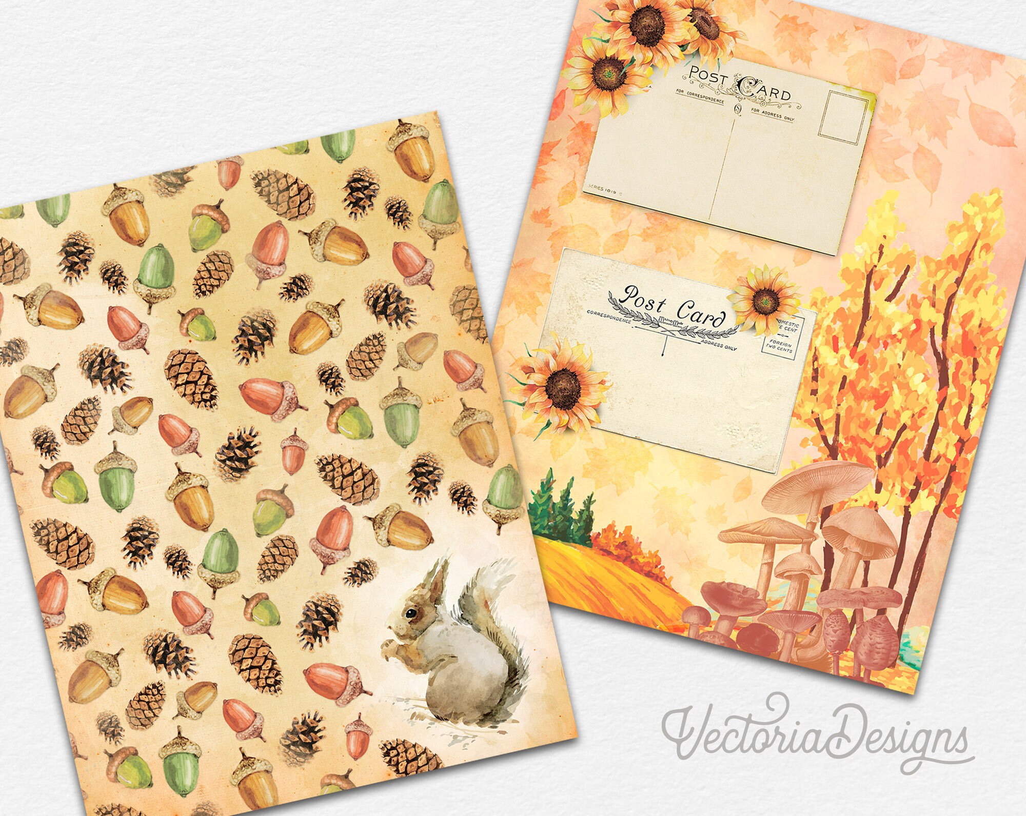 Watercolor Autumn Paper Pack, Fall Paper Pack, Fall Decoration