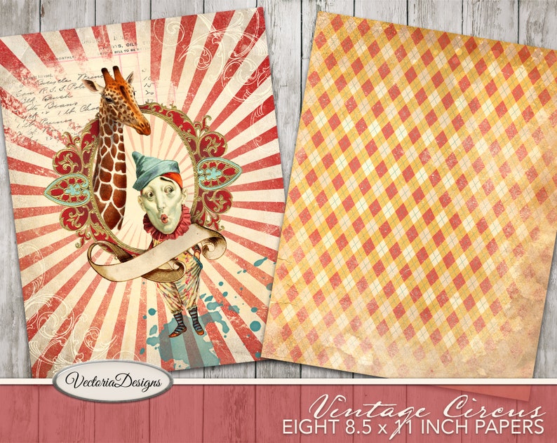Vintage Circus Paper Pack, Printable Paper Pack, Decorative Paper, Circus Decoration, Digital Paper Pack, Crafters Paper Pack 002022 image 2