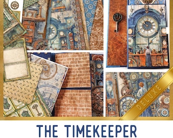 The Timekeeper Junk Journal Kit DELUXE, Steampunk Junk Journal Craft Printables Clock Journal Embellishments Clockwork Craft Tutorial 003863