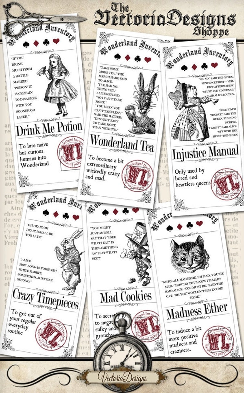 Alice in Wonderland Inventory Labels printable / save ink 000872 image 1