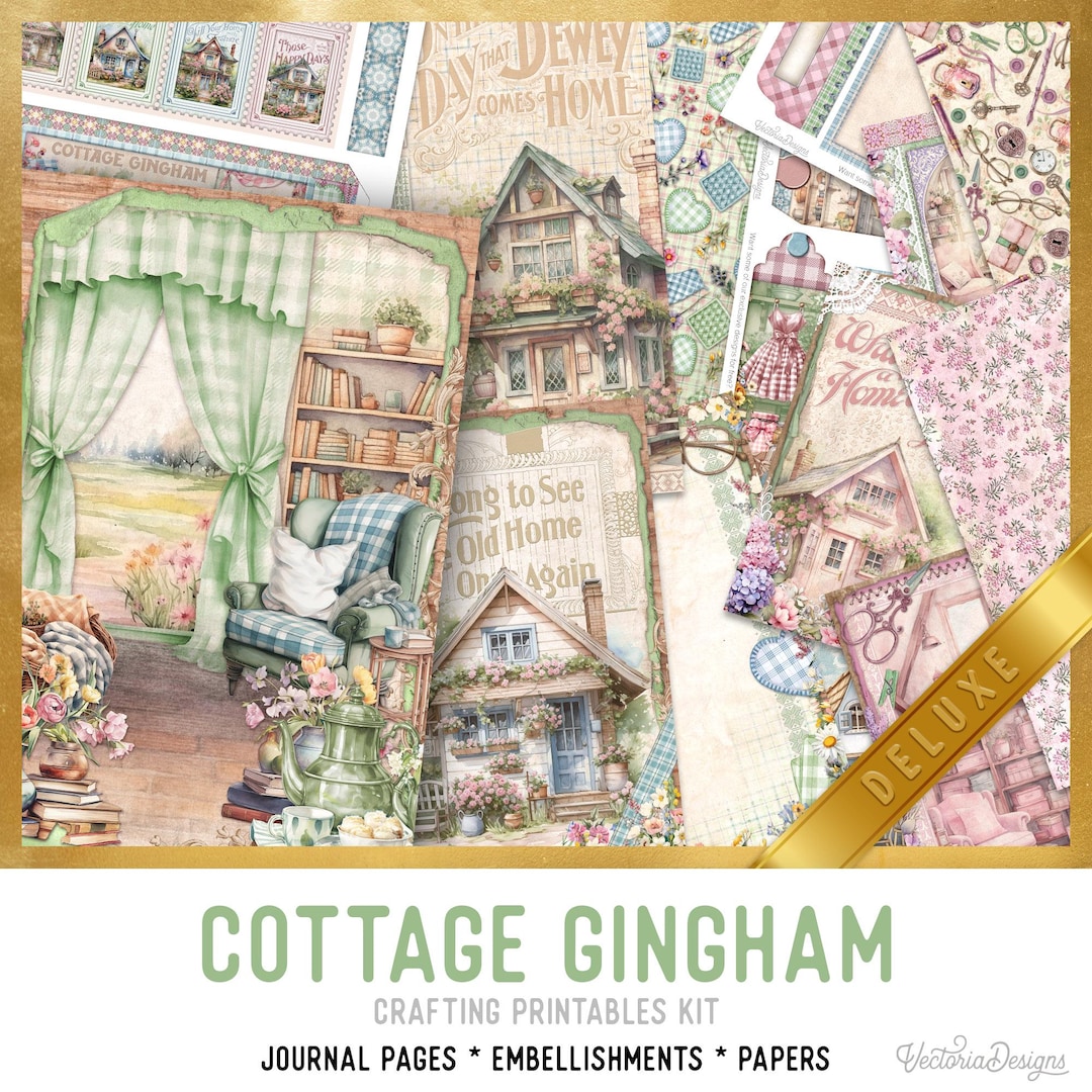 Cottage Gingham DELUXE Junk Journal Kit, Cottage Crafting Printables ...