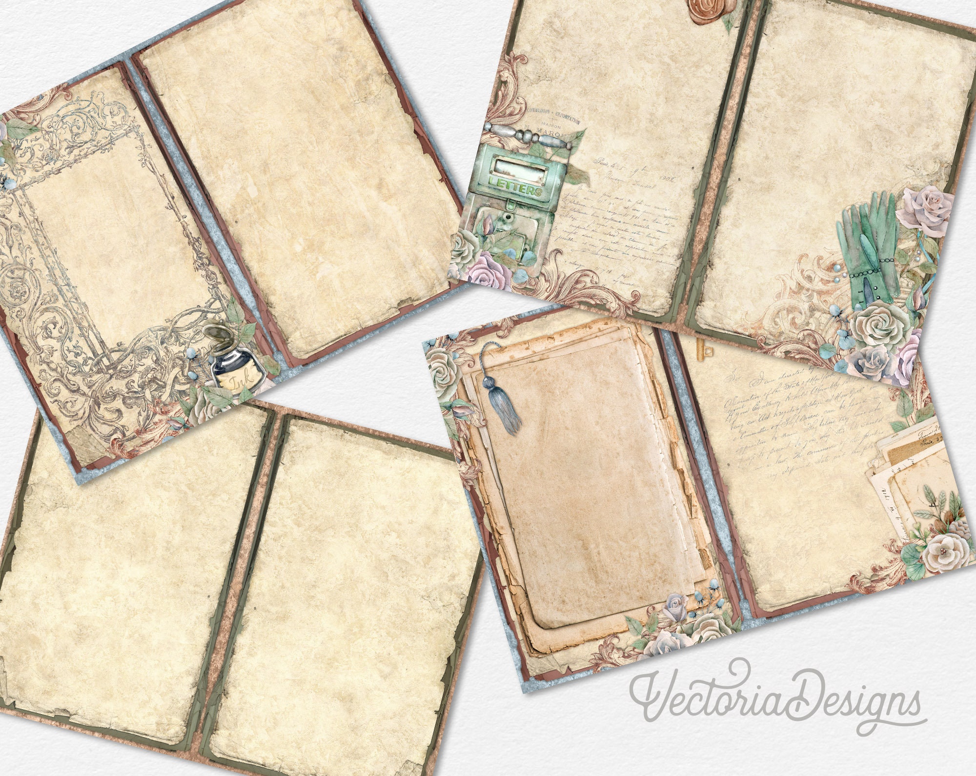 Book Junk Journal Kit, Printable Library Journal Kit, Junk Journal  Ephemera, Digital Journal Kit, Printable Journal, Journal Supplies 001555 