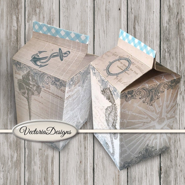 Nautical Favor Box printable milk box paper crafting diy digital download instant download digital collage sheet - 001357