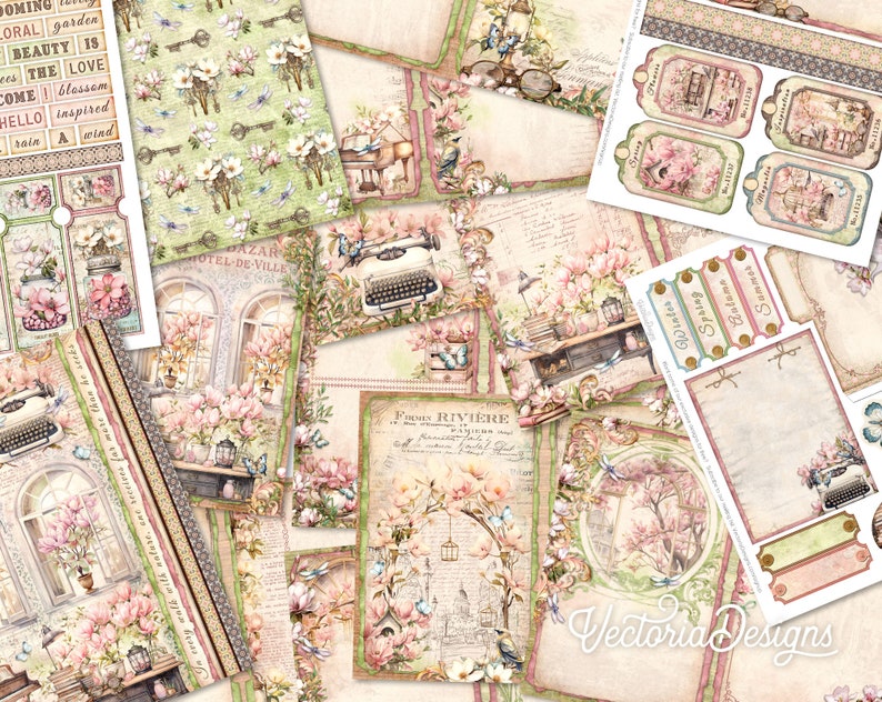 Spring Magnolia Junk Journal Kit, Printable Junk Journal Kit Magnolia ...